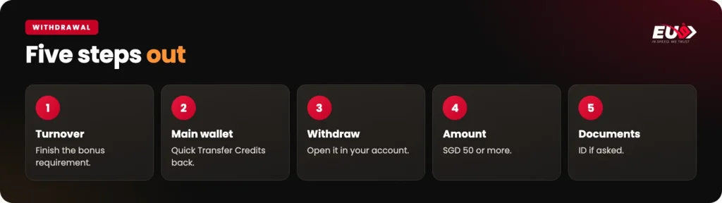 EU9 withdrawal in five steps: turnover, main wallet, request, amount, documents if asked